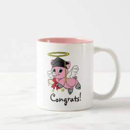 Taza Bicolor Enhorabuena de la graduación del ángel del cerdo
