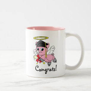 Taza Bicolor Enhorabuena de la graduación del ángel del cerdo