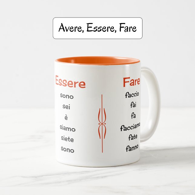 Taza Bicolor Enseñanza de verbos italianos (Two-tone mug, orange color option)