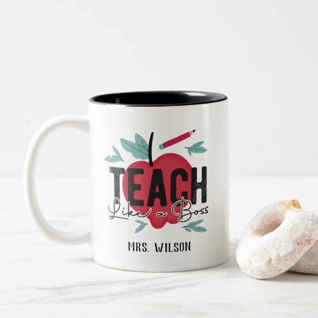 Taza Bicolor Enseñar Como Un Maestro Personalizado Jefe (Con donut)