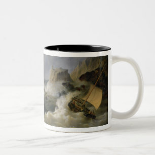 Taza Bicolor Envío de una costa costa en un mar agitado (aceite