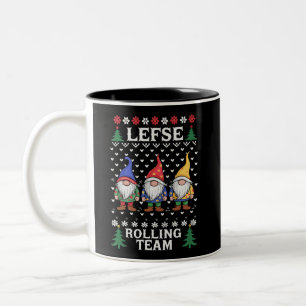 Taza Bicolor Equipo de rodillo de Lefse Navidad Gnome de panade
