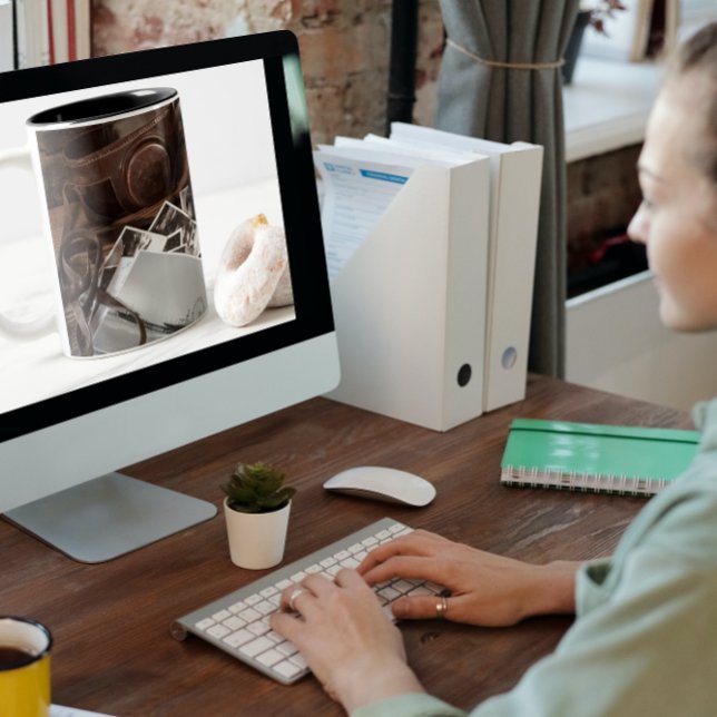 Taza Bicolor Equipo fotográfico de época Santa Mónica Pier (Subido por el creador)