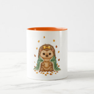 Taza Bicolor Erizo Acogedor de Otoño   Erizo de Otoño con Bufan