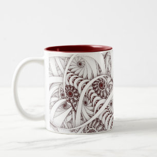 Taza Bicolor "Errante Traipse" el fractal espiral rojo y blanco