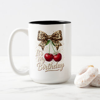 Taza Bicolor Es Mi Cumpleaños Lindo Cereza Leopardo Coqueta Laz