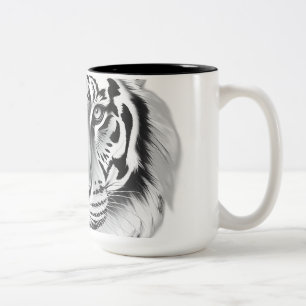 Taza Bicolor Esbozo de carbón vegetal en la cara del tigre
