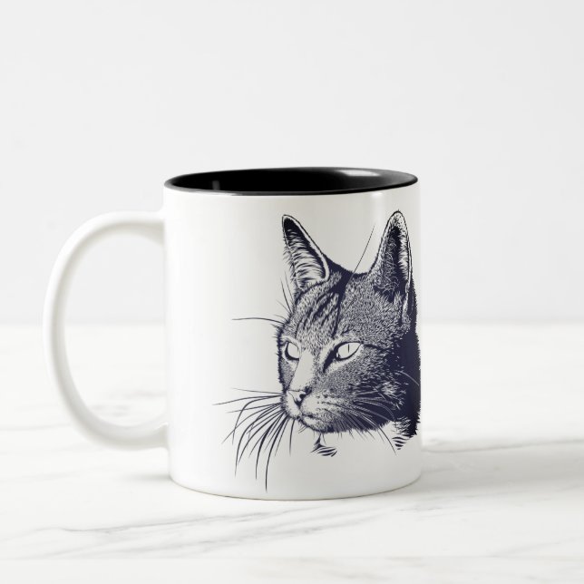 Taza Bicolor Esbozo de gato negro (Izquierda)