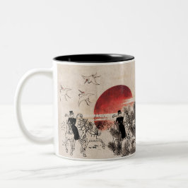Taza Bicolor Esbozo de Pareja y Pájaro al atardecer