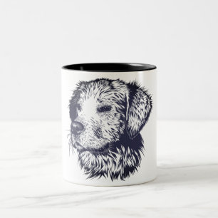 Taza Bicolor Esbozo de perro negro y blanco