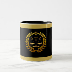 Taza Bicolor Escalas de justicia negras y doradas elegantes par