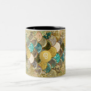 Taza Bicolor Escamas de Mar de Sirena Glam Costero Monograma Pe