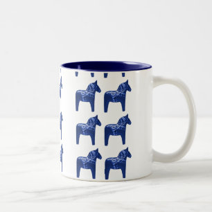 Taza Bicolor Escandinavo azul sueco del modelo del caballo de