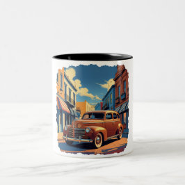 Taza Bicolor Escena callejera de la ciudad retro