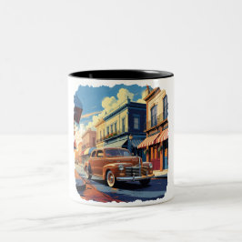 Taza Bicolor Escena callejera de la ciudad retro