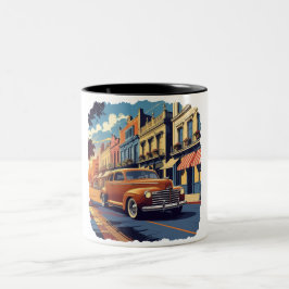 Taza Bicolor Escena callejera de la ciudad retro