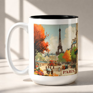 Taza Bicolor Escena callejera vintage de la Torre Eiffel de Par