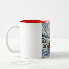 Taza Bicolor Escena de Navidad de Papá Noel