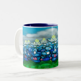 Taza Bicolor Escena De País Bluebonnet De Café De Dos Tones