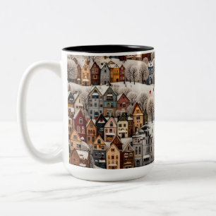 Taza Bicolor Escena de pueblo invernal Pueblo nevado acogedor