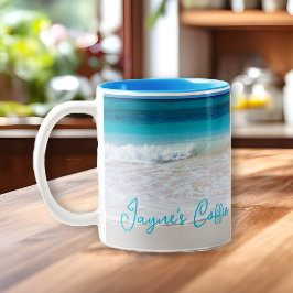 Taza Bicolor Escena tropical de playa café personalizado tazón