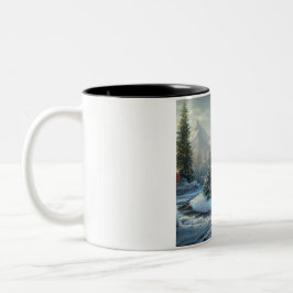 Taza Bicolor Escenario de invierno de árboles de Navidad