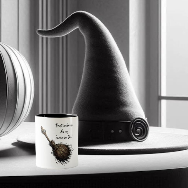 Taza Bicolor Escoba Mascota de Brujas (A witch can have a sense of humor too!!)
