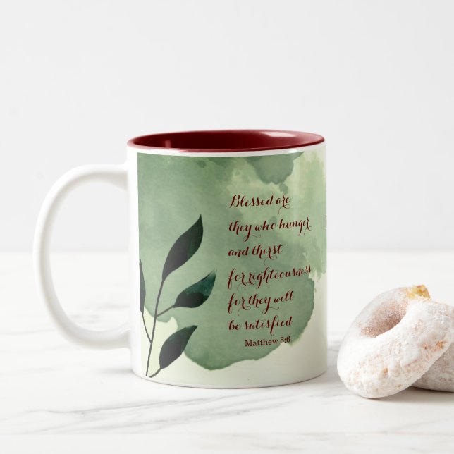 Taza Bicolor Escritura de Beatitudes Verse 5:6 (Con donut)