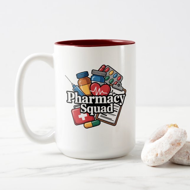 Taza Bicolor 'Escuadrón de Farmacia'. (Con donut)