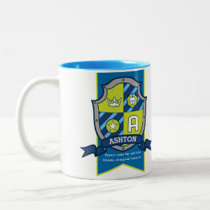 Taza Bicolor Escudo de caballero Ashton rojo azul significado d