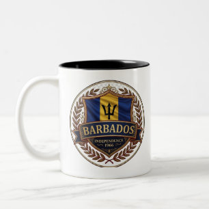 Taza Bicolor Escudo de la herencia de Barbados   Orgullo del Ca