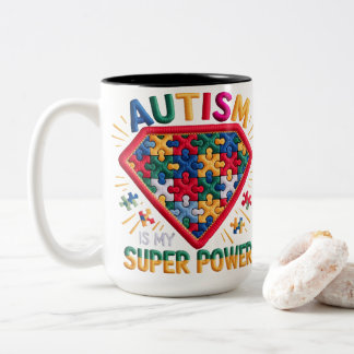 Taza Bicolor Escudo de superhéroe de Conciencia del Autismo | E