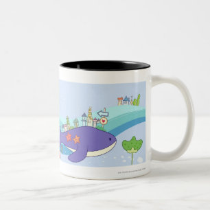Taza Bicolor Escuela de los pescados que nadan en ciudad