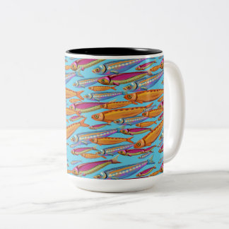 Taza Bicolor Escuela de peces coloridos