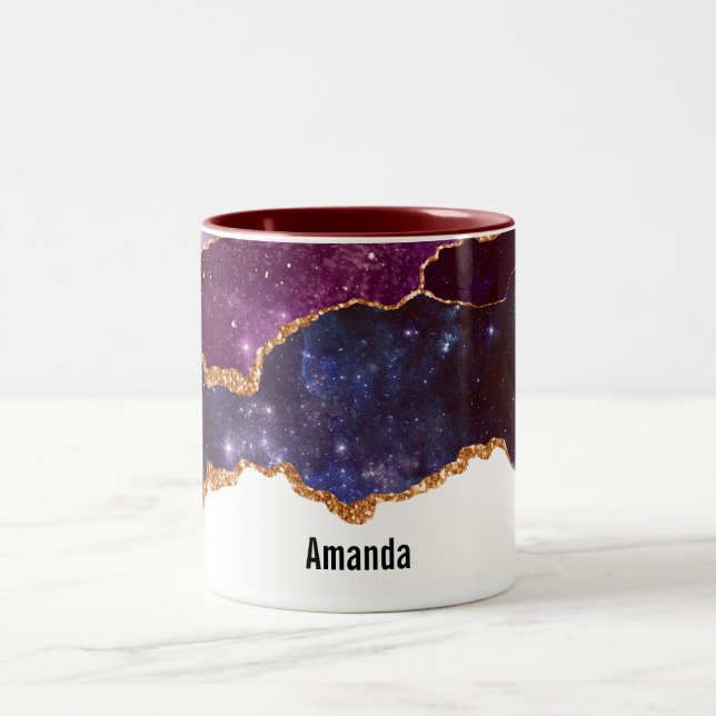 Taza Bicolor Espacio azul y púrpura y estrellas con cinta dorad (Centro)