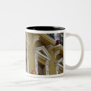 Taza Bicolor España, Sevilla, Andalucía Geranios cuelgan sobre