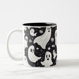 Taza Bicolor Espeluznante Fantasma Halloween Blanco Negro