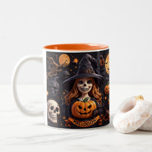 Taza Bicolor Espeluznante Halloween Boo Bat Calabaza Espiga Bru