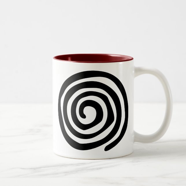 Taza Bicolor Espiral tribal petroglifo arte tribal (Derecha)