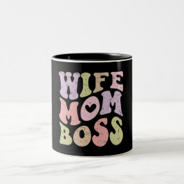 Taza Bicolor Esposa Mamá Jefe Retro Groovy Día de la Madre Negr