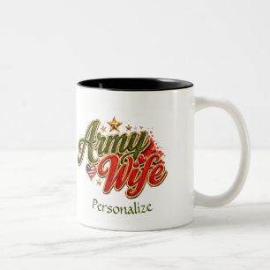 Taza Bicolor Esposa Patriótica del Ejército Camuflaje Corazón R