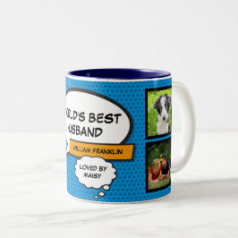 Taza Bicolor Esposo divertido Collage de fotos cómico Guay azul