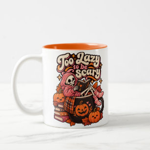 Taza Bicolor Esqueleto de Halloween Demasiado Perezoso para ser