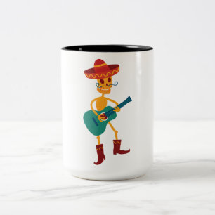 Taza Bicolor Esqueleto Festivo Tocando Guitarra