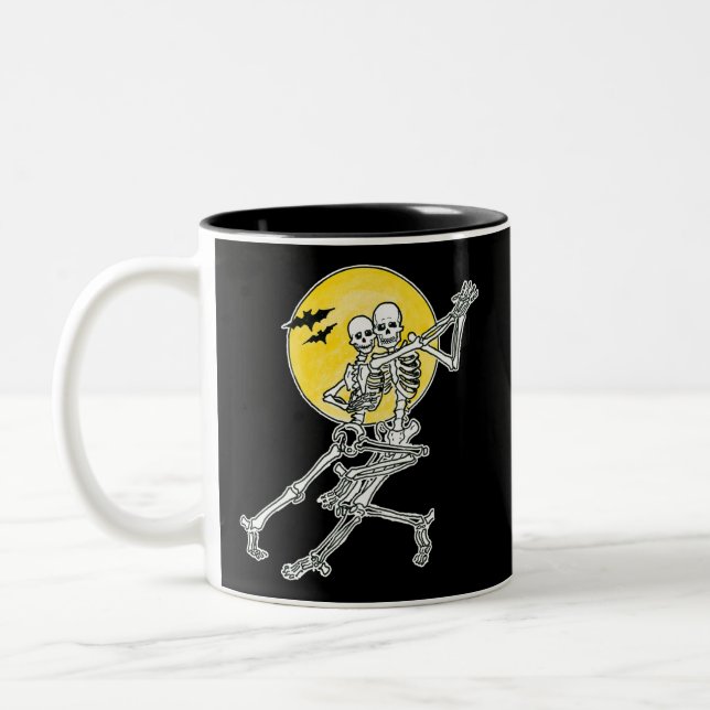 Taza Bicolor Esqueletos de baile de Halloween (Izquierda)