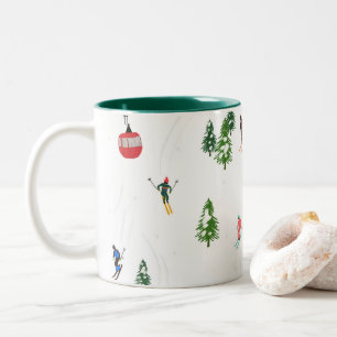 Taza Bicolor Esquí alpino   Invierno de los esquiadores de vaca