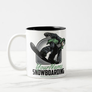 Taza Bicolor Esquí de nieve personalizado con tabla de nieve qu