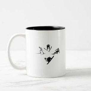 Taza Bicolor Esquiadores y snowboarders: cuatro disciplinas