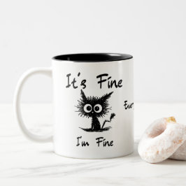 Taza Bicolor Está bien, estoy bien" Gato negro divertido y sarc