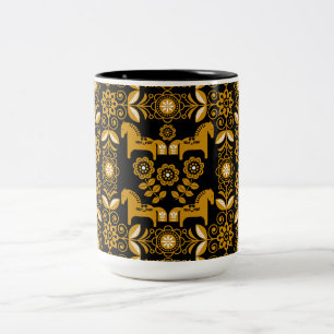 Taza Bicolor Estampa de Caballo Sueco Dala Mostaza